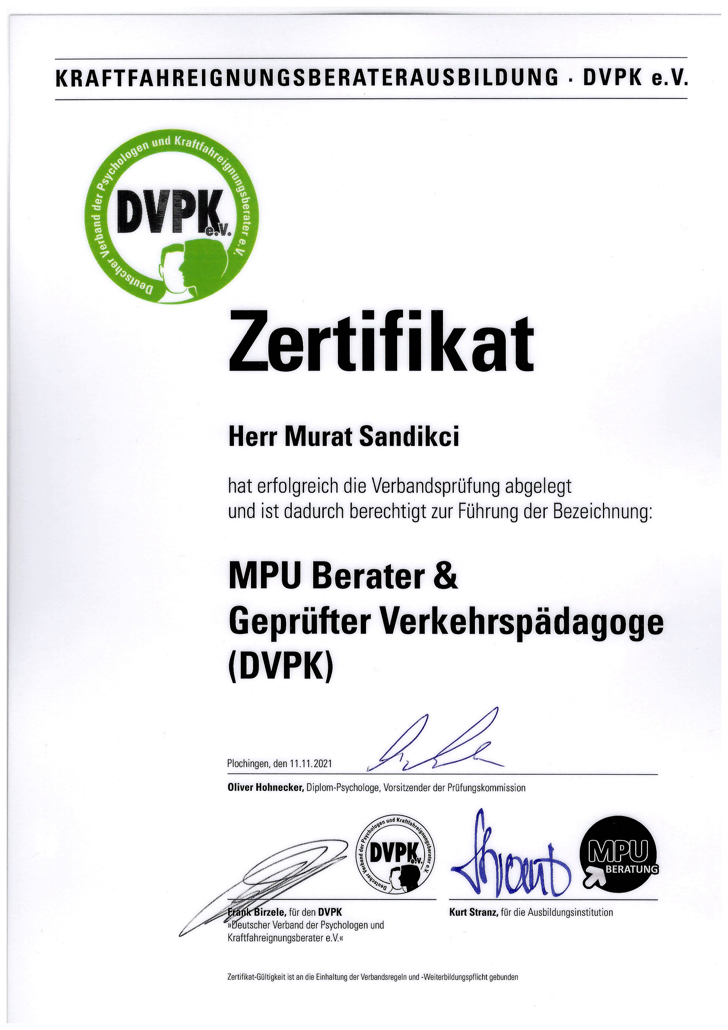 MPU Zertifikat